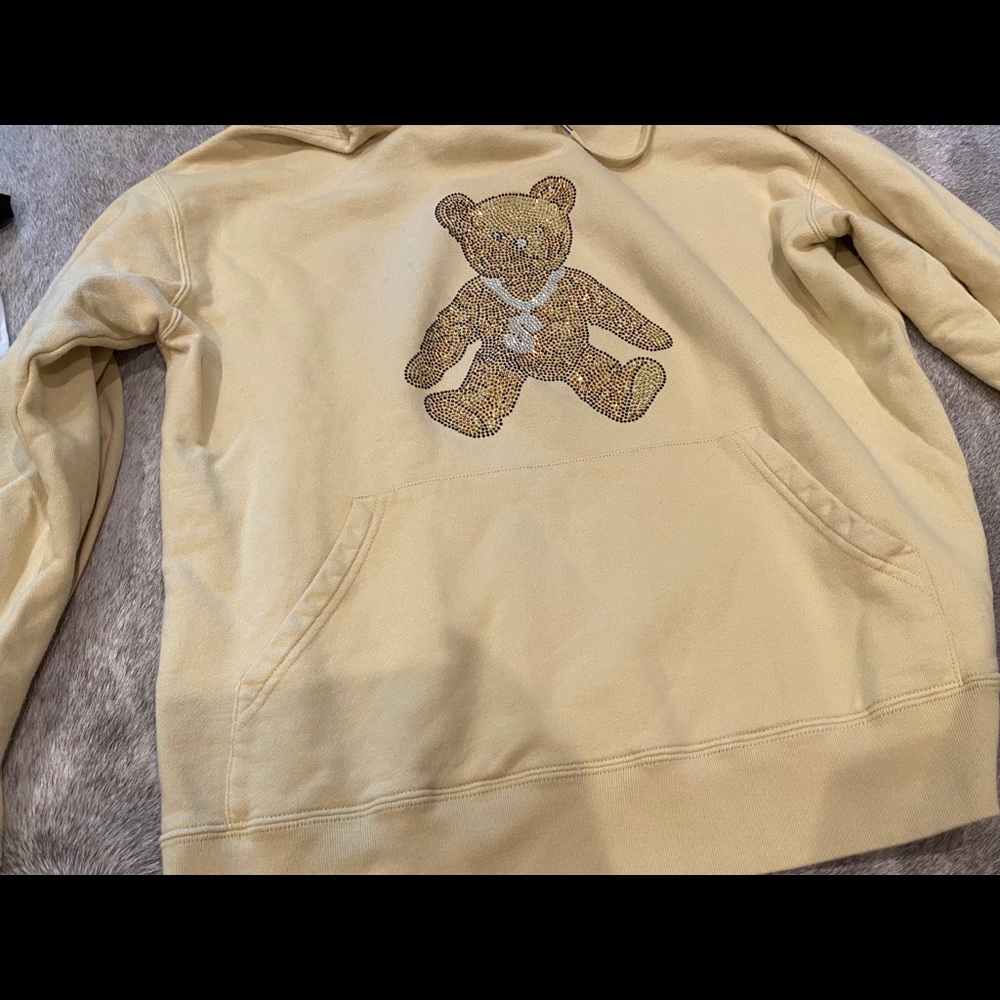 Yellow joyrich teddy bear hoodie.